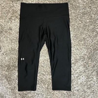Under Armour Compression Womens Large Black 3/4 Length Leggings Workout Athletic