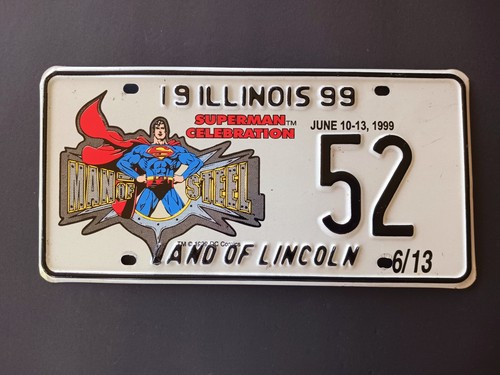 1999 Superman Celebration Illinois Single License Plate 52 Special Event Plate