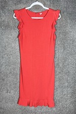Old Navy Shift Dress Womens Size Medium Coral Stretch Ruffle Accent Cap Sleeve