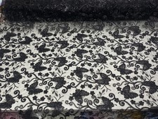 Black Butterfly Sequin Lace Fabric 3D Embroidered Floral Mesh Couture Beaded