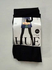 HUE Women's Control Top Tights, 90 Den Total Opaque Black, Size 2