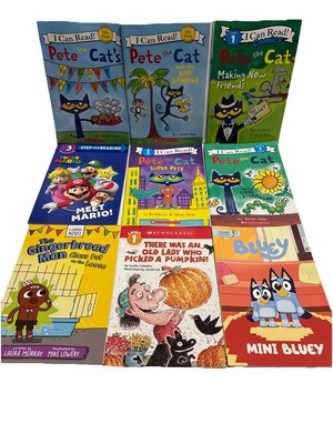 Lot Of 9 Level 1 Reading/ Pete The Cat/Bluey / Meet Mario / I Can Read