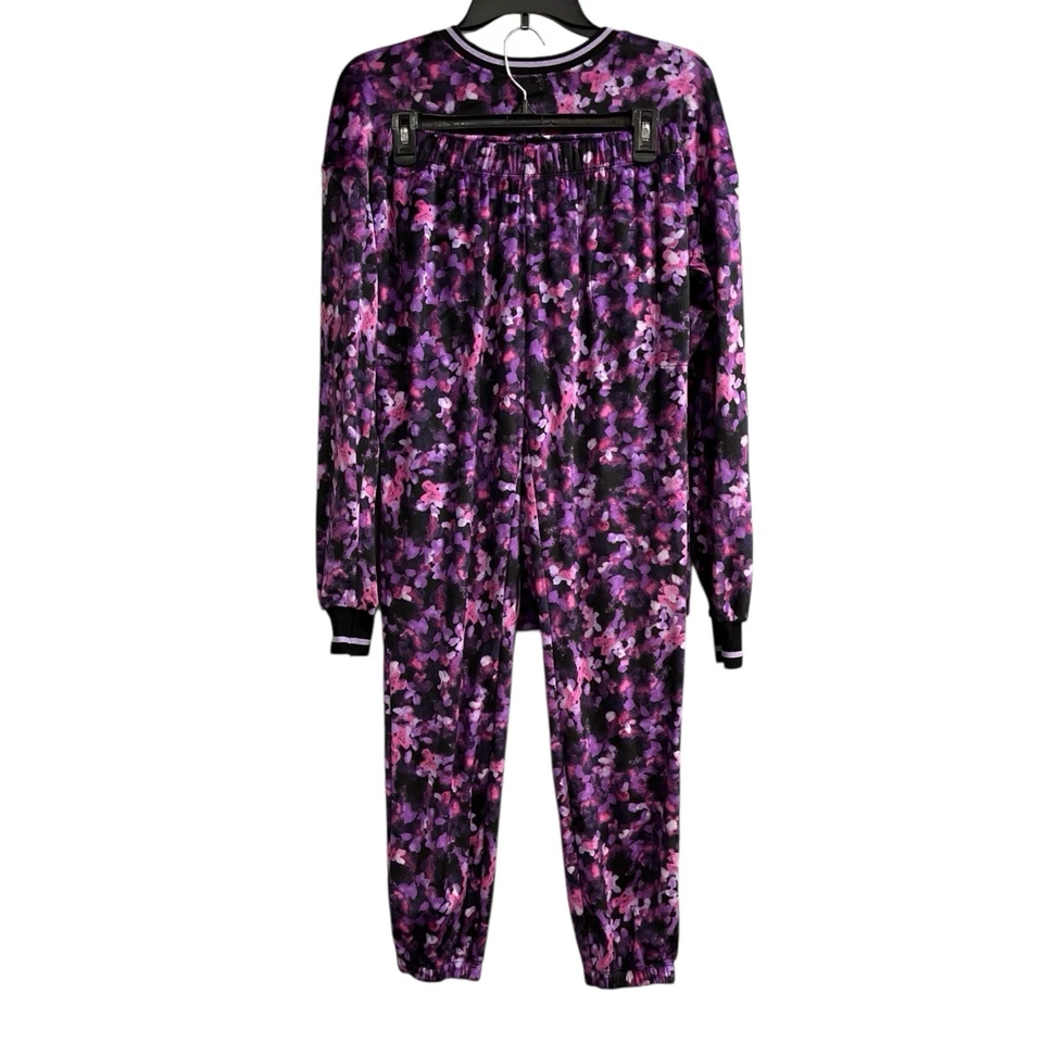 Conjunto de pijama Simply Vera para mujer XST púrpura floral polar felpa ropa de salón suave Foto 3 de 4