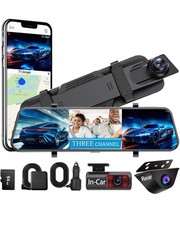3 Channel Mirror Dash Camera, 2.5K Rear View Mirror Camera with GPS, APP Control