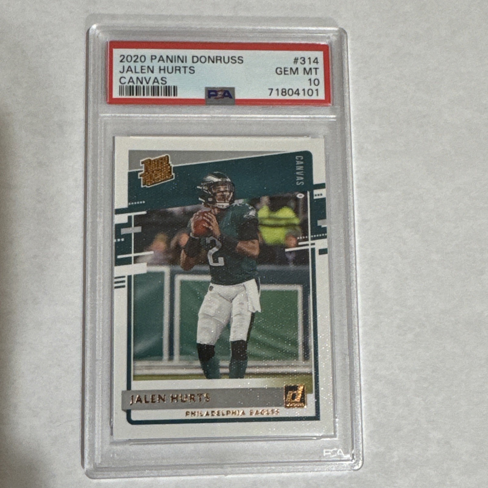 2020 Panini Donruss Rated Rookie Jalen Hurts #314 Canvas (RC) PSA 10