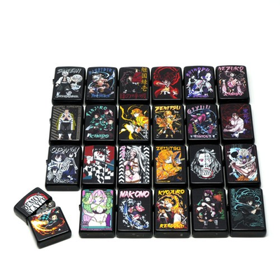 #ad Collectible Demon Slayer Anime – 24 Pcs Mixed Black Metal Windproof Oil Lighter $87.50