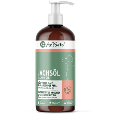 AniForte Lachsöl für Hunde, Katzen - Omega 3 & 6, Premium Fischöl Futteröl