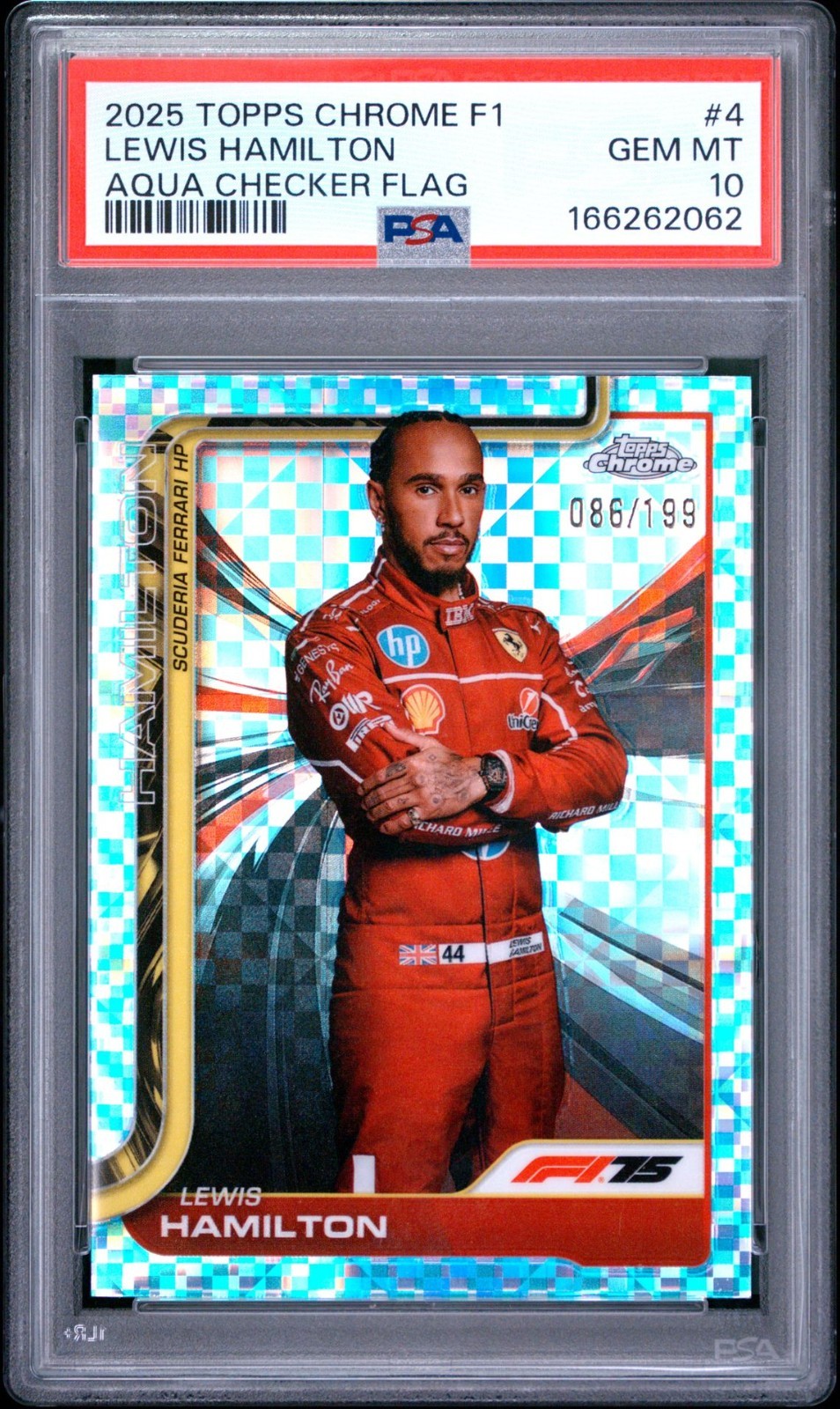 Lewis Hamilton 2025 Topps Chrome Formula 1 Aqua Checker Flag /199 PSA 10 #4 F1