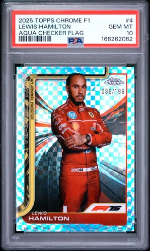 Lewis Hamilton 2025 Topps Chrome Formula 1 Aqua Checker Flag /199 PSA 10 #4 F1