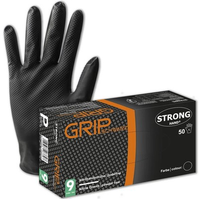 Schwarze Einweghandschuh Grip Schwarz, Nitril 50 St. /Box Extrem stark