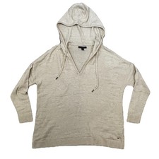 American Eagle Sweater Womens M Beige Hooded Knit V-Neck Pullover Hoodie Shirt