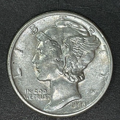 1944  Mercury Dime 10 cents USA Coin 90% Silver Liberty Freedom War WWII UNC