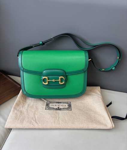 Gucci 1955 Green Leather Gold HW Saddle Bag Duty Paid