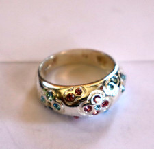 925 SILVER RING WITH PINK AND BLUE STONES  RING SIZE 7 b5