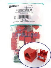  24-PACK Panduit CJ5E88TGRD-24 Cat5e Mini-Com Jack Module, Red STSI