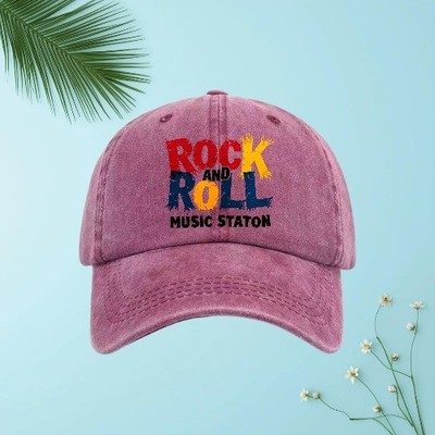 Rock and Roll Music Station Washed Baseball Cap, Classic Rock Fan Casual Dad Hat