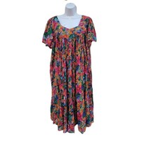 Vintage Sita Floral MuMu House Dress Sz L Colorful Boho Loungewear Festival 