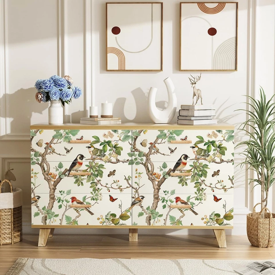 Papel pintado vintage floral pelar y pegar pájaros 16,9 x 118,1", pájaros Foto 3 de 4