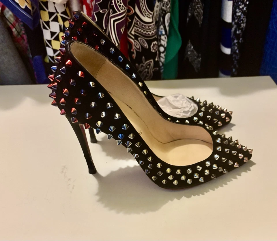 EU36 Christian Louboutin Tacón Degradado Negro Rojo Puntera Punta Suela Roja Tacones Altos Foto 3 de 4