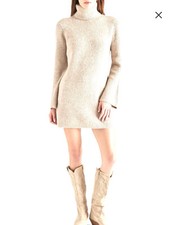 Steve Madden Abby Women Long Sleeve Sweater Mini Dress Light Cream Sz M