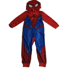 Marvel Spiderman One Piece Pajamas Hooded Long Sleeve Zip Up Halloween Boys Sz 6
