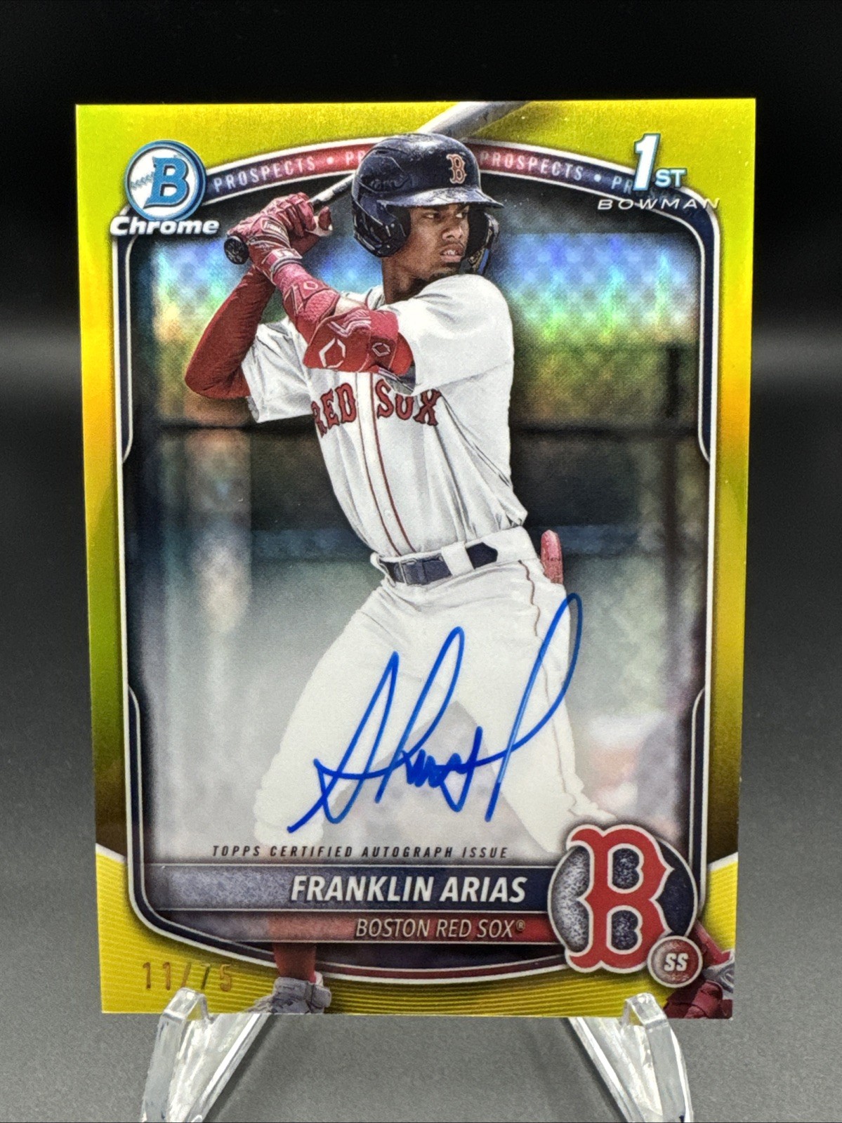 2025 Bowman 1st Chrome Franklin Arias /75 Yellow Refractor Auto Red Sox