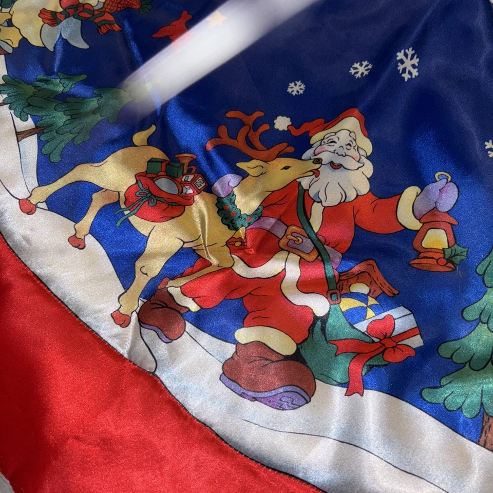 "Falda de árbol de Navidad de colección azul y roja con Santa-reno-pingüino y muñeco de nieve 46""" Foto 3 de 4