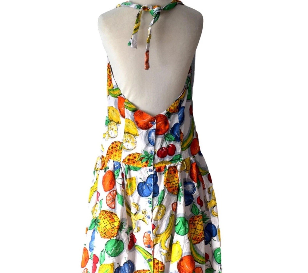 Vintage 90s Dress 50s Style Fruit Print Halter Neck Retro Rockabilly Boho 8 image 2