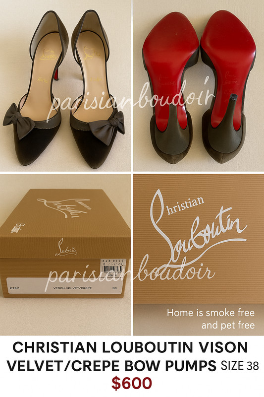 Authentic Christian Louboutin Biba Velvet & Crepe Heels Size 38 – Worn Once