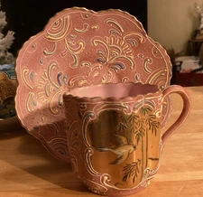 Vintage Ardalt Lenwile Moriage Demitasse Cup/Saucer hand painted Japanese Pink