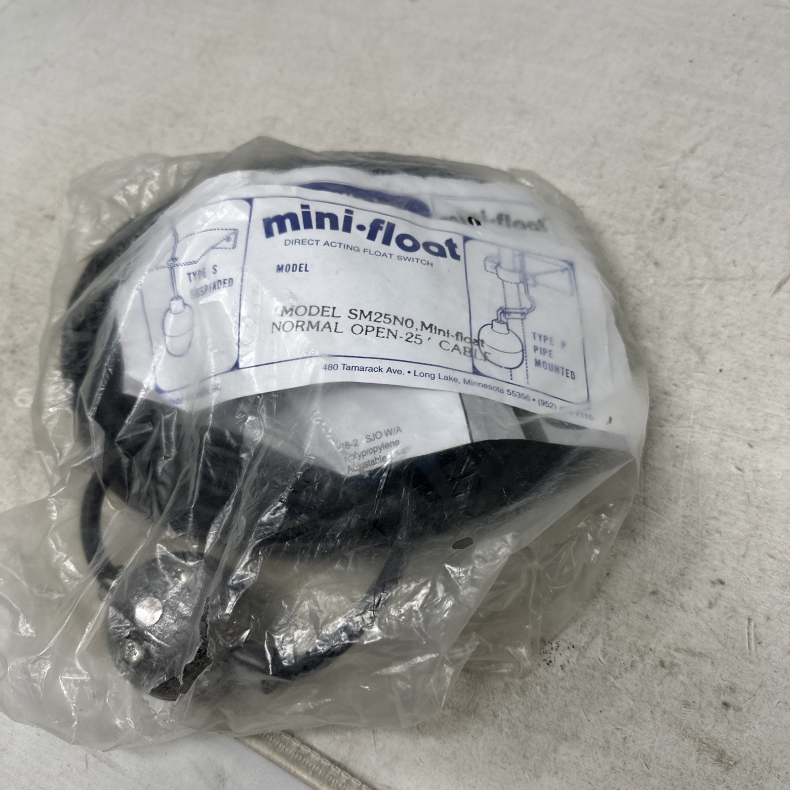 Anchor Scientific SM25N0, mini-float, Normal Open 25' cable, Type SM-NO-SPST