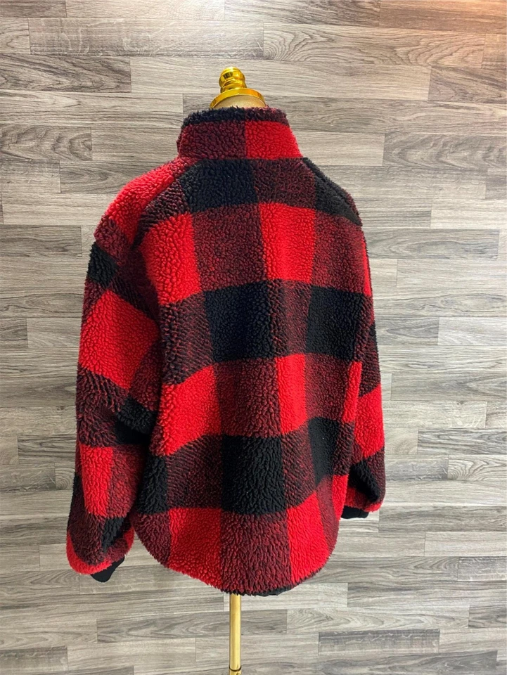 Chaqueta polar AMERICAN EAGLE con botones delanteros negra/roja a cuadros para mujer talla XS Foto 3 de 4