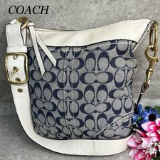 Good Condition Coach One Shoulder Bag Buckle Signature Denim Gray 21a