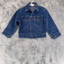 Little Levis Denim Jacket Kids Size 4 Orange Tab Trucker Snap Button Made USA
