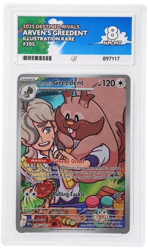 Arvens Greedent Destined Rivals 205/182, ACE 8 Graded Pokemon Card
