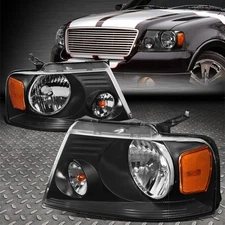 FOR 04-08 FORD F150 06-08 LINCOLN MARK LT BLACK HOUSING HALOGEN HEADLIGHTS PAIR