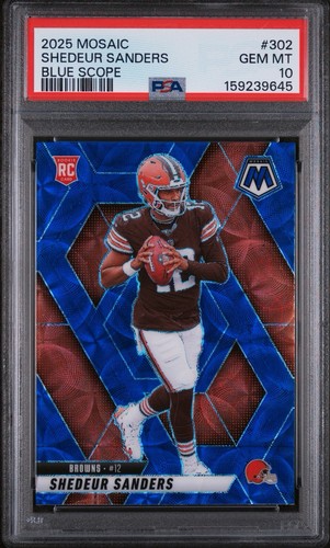 Shedeur Sanders RC 2025 Panini Mosaic - Rookies #302 Blue Scope Prizm PSA 10