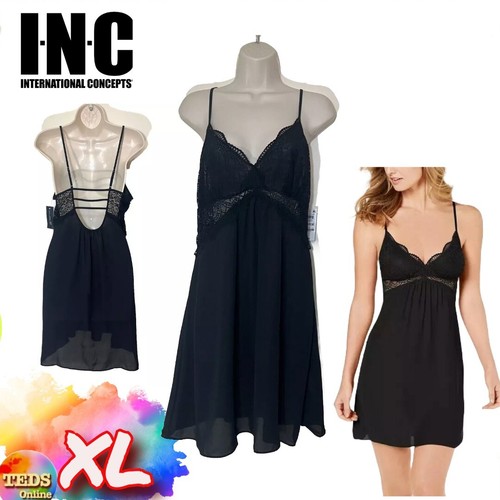 NWT INC Women's XL Lace & Chiffon Nightgown Lingerie Black 100046751MS $47