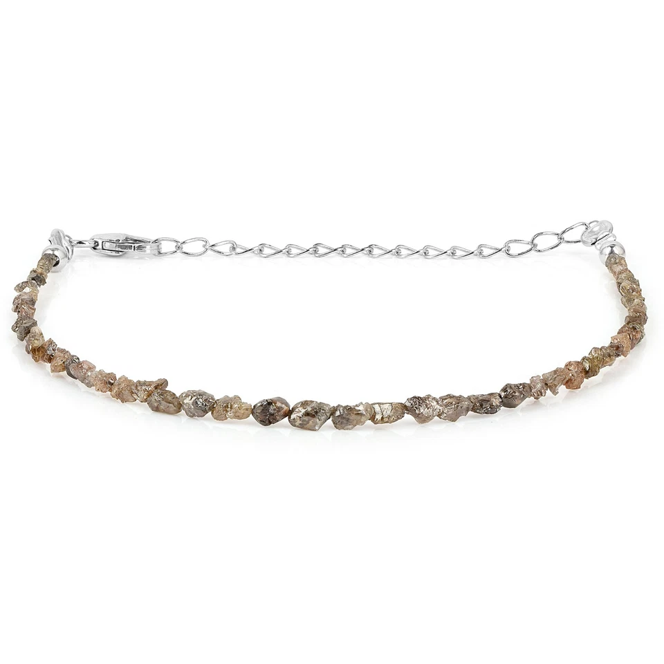 Natural Light Brown Diamond Nuggets Beads Sterling Silver Raw Rough Bracelet  - Image 3 of 4