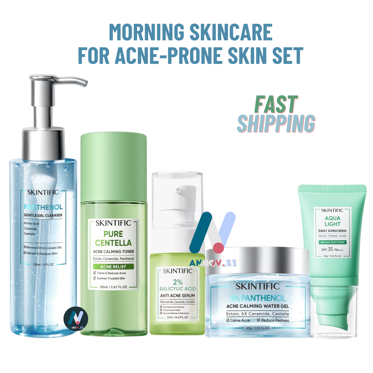 SET 5: SKINTIFIC Acne-Prone Skin Barrier Morning Skincare SPF35