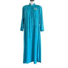 Christian Dior Loungewear House Dress Robe Iridescent Teal Floral Size Small VTG