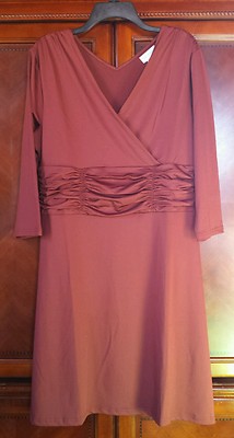 NEW! Women's Formal Sleek Ruched Waist Essential Crossover Dress Rustic Red