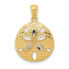Mens 14K Yellow Gold and Rhodium Shiny-Cut Polished Sand Dollar Pendant K6072
