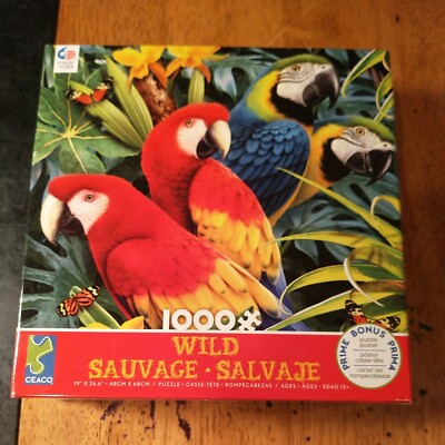 Wild ~ Majestic MaCaws ~ 1000 pc Puzzle (Ceaco) ~ 20'' x 27'' ~ with Poster