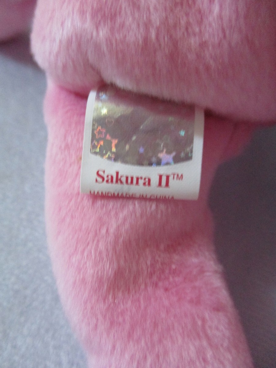 Beanie Baby Sakura II Pink Teddy Bear, White Flower