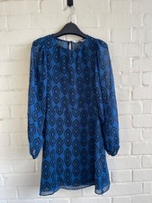 ZARA Sadie Dress Chiffon Blue & Black Patterned Long Sleeved Mini Dress XS