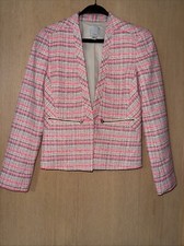 Halogen Women's Beautiful Bright Pink Plaid Tweed Zip Pockets Suit Jacket Sz. XS