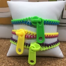 3 PC Fashion Bracelets Zipper Plastic 7.5" Assorted Colors New Free Ship 4012