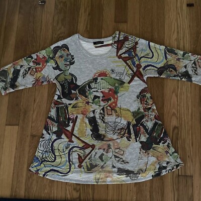 Inoah Tunic Top Colorful Picasso Style Print Abstract Art to Wear Size X-Small
