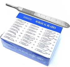 100 Surgery Scalpel Blades #16 with #3 Metal Handle Suitable for Dermaplaning